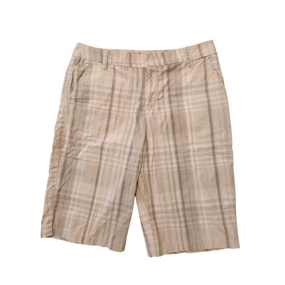 Caribbean Joe Plaid Bermuda Shorts Women’s Size 6 Beige Stretch